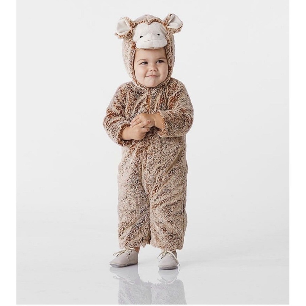 Pottery Barn Kids Monkey Costume Baby 6-12 Months Brown Faux Fur Plush Halloween